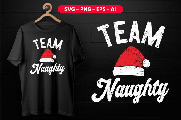 Team Naughty Christmas Printable T-Shirt: Graphics & Print Templates
